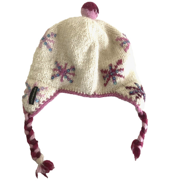 Everest Designs Ear Flap Hat Girls Wool Winter Hat Pompom Snow Star Pink Pastels - Picture 1 of 13